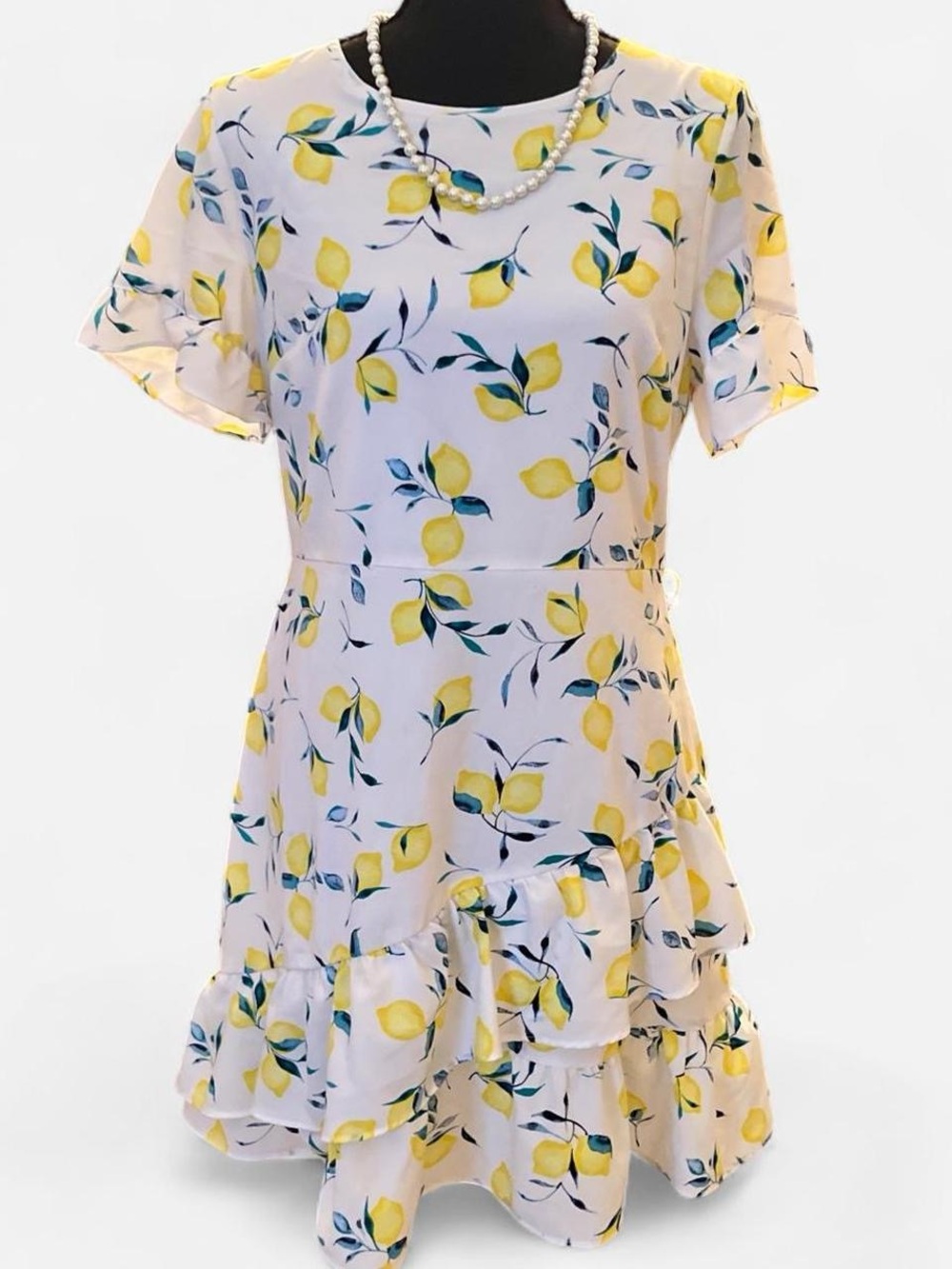 Banana Republic White Lemon Print Ruffle Dress
